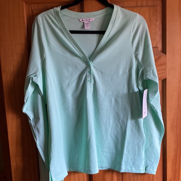 Athleta Tops - 🆕 Athleta Uptempo Ribbed Long Sleeve Mint Green Henley, 1X